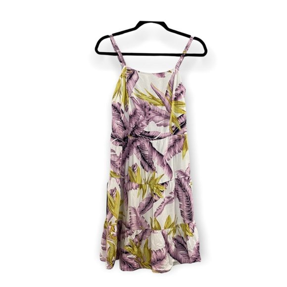 LOFT Dresses & Skirts - Loft Tropical Tiered Mini Dress Spaghetti Strap Purple White Size 2